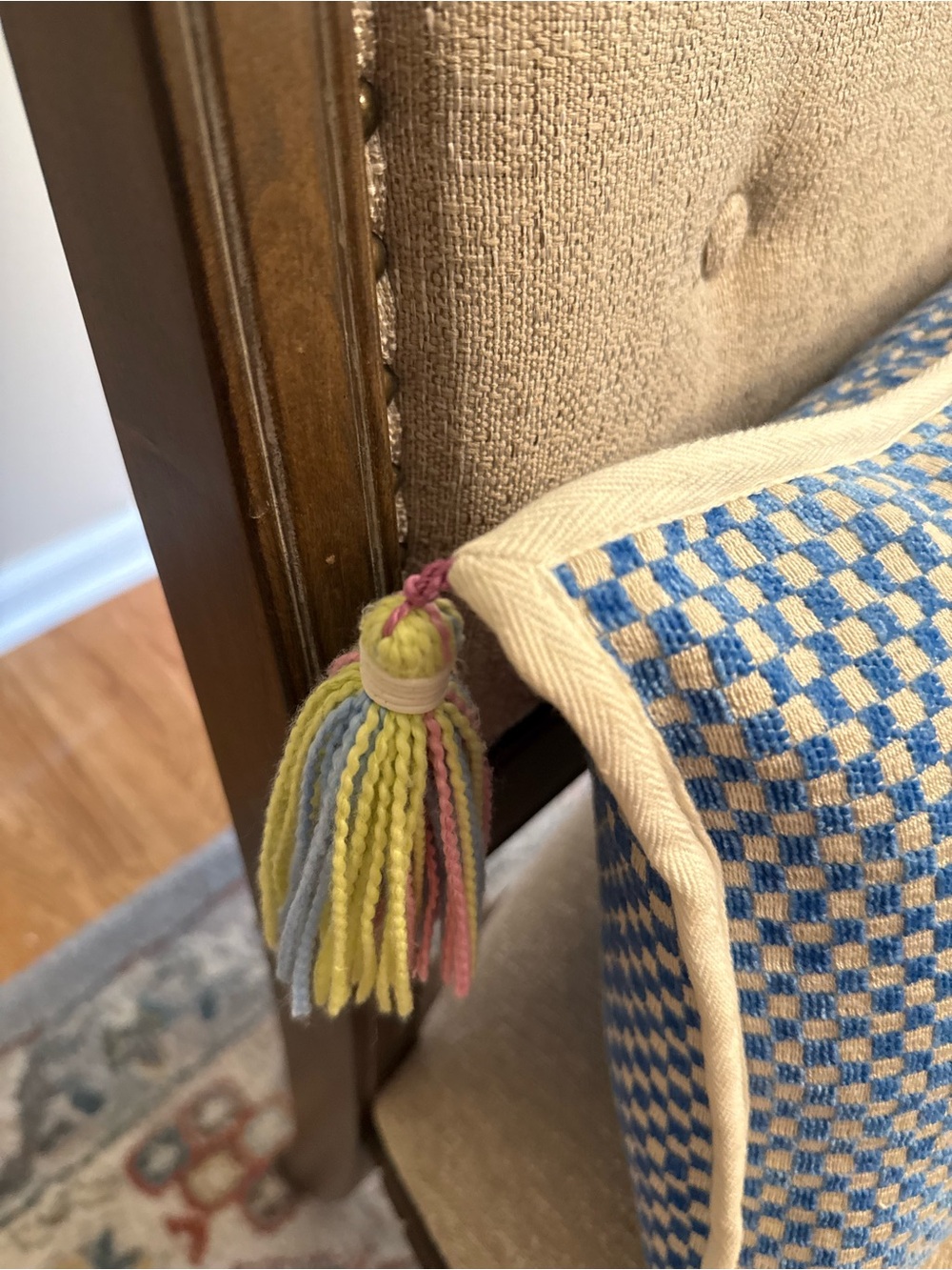 Borgata Checkerboard Lumbar Pillow with Tassel Corners & Down Feather Insert - Picture 2 of 8